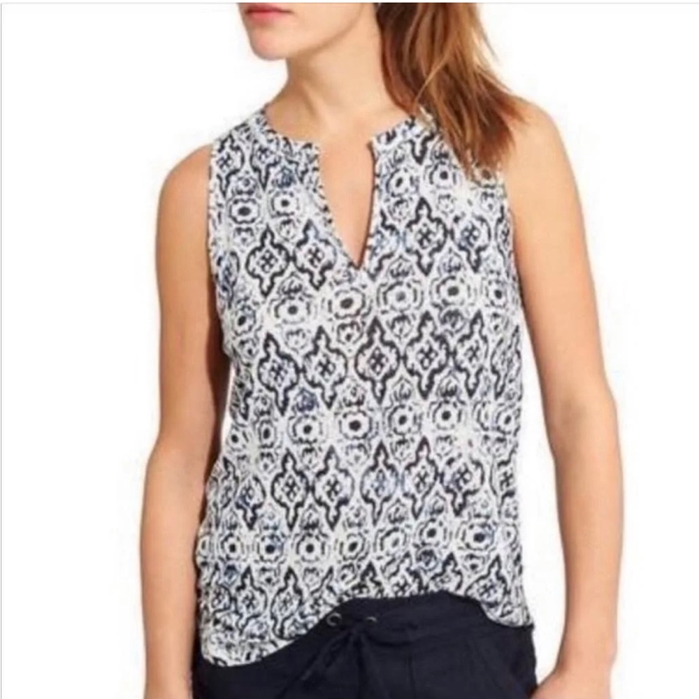 Athleta Newport Easy Medallion 100% Linen Racerback Tank Top Sz S